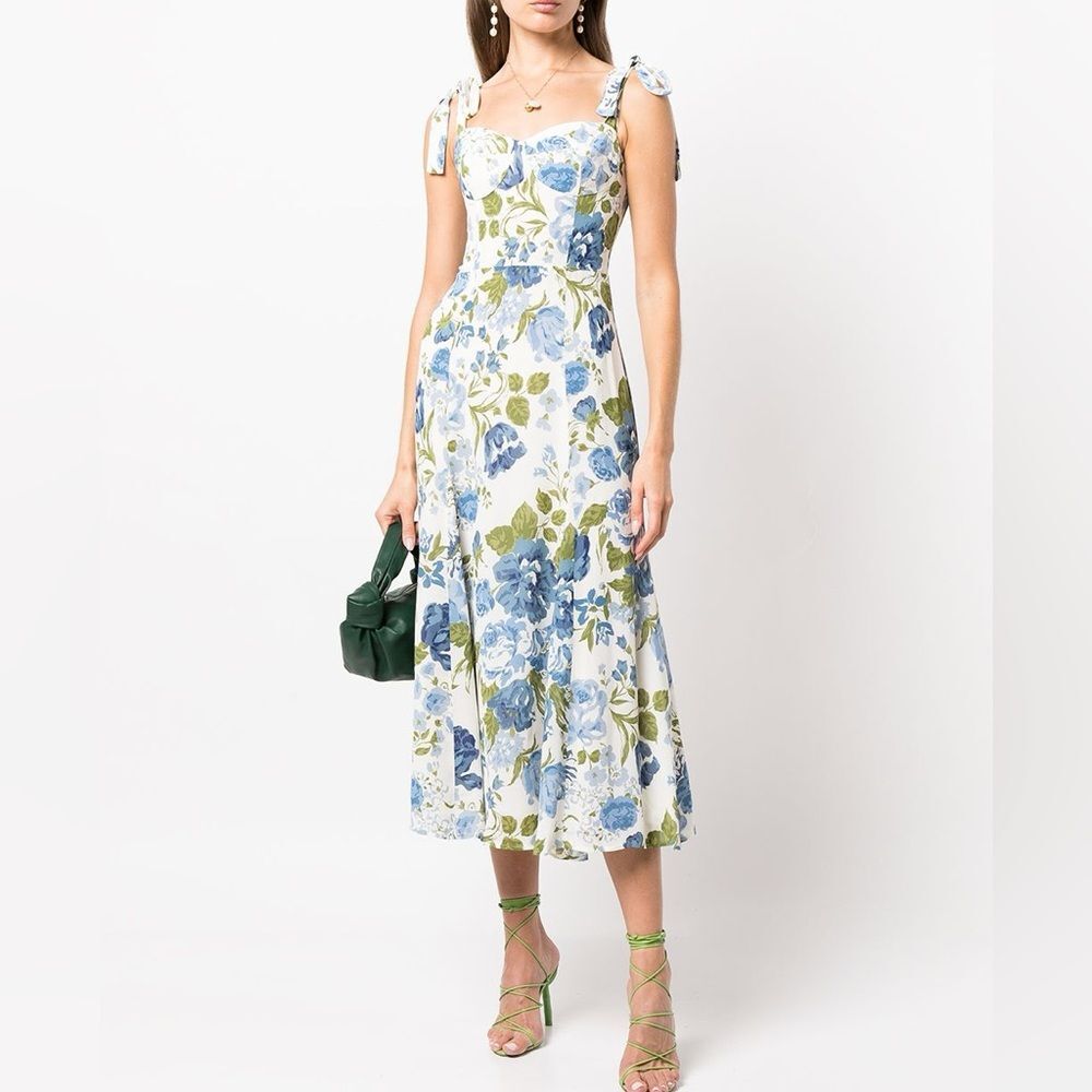 Reformation Nadria Lucca Floral Blue and Green Midi Dress